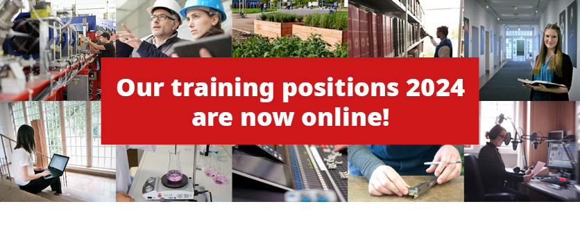 We offer training in 12 apprenticeships and 4 dual study programs. Apply now! (photos u.a.: Alexander Sell, Stefan F. Sämmer, Peter Pulkowski, goodluz/Shutterstock.com, Robert Kallenbach–stock.adobe.com)